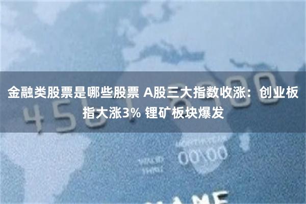 金融类股票是哪些股票 A股三大指数收涨：创业板指大涨3% 锂矿板块爆发